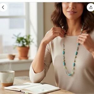 Lia Sophia Textured Tone/Olive Green & Robin's Egg Blue Bead Station Necklaceq